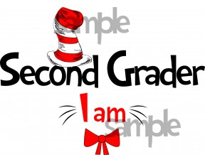 Second Grader I am iron on transfer, Cat in the Hat iron on transfer for Second Grader,(1s)